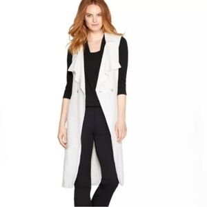 White House Black Market Trench Ivory Sleeveless Layering Cotton SZ Medium